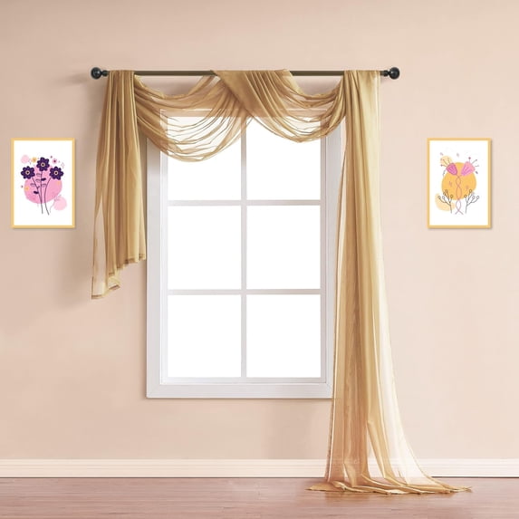 WARM HOME DESIGNS 30 Feet Long Gold Sheer Window Scarf. AM Gold 360
