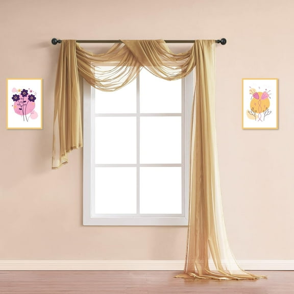 WARM HOME DESIGNS 30 Feet Long Gold Sheer Window Scarf. AM Gold 360