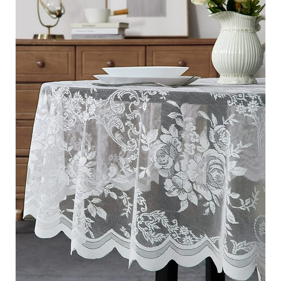 WARM HOME DESIGNS 36 Round Lace Tablecloth. Ivory Tablecloth for 2-4 Guests. LTC ROU Ivory 36