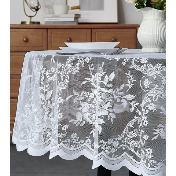 WARM HOME DESIGNS 120 Round English Rose White Lace Tablecloth for 10-12 Guests. LTC ROU White 12o
