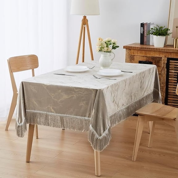 WARM HOME DESIGNS 54 x 72 inch Silver Printed Foil Velvet Tablecloth. ITC Silver 54x72