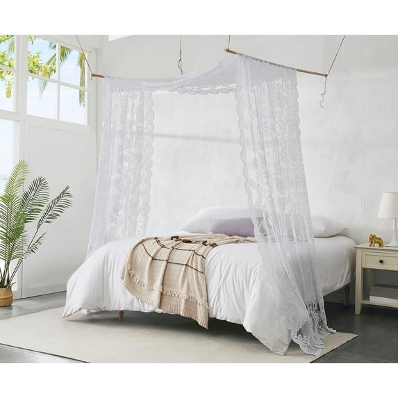 WARM HOME DESIGNS 55 x 144 Inch White Lace Canopy Bed Curtains are Perfect for Twin Bed Canopy to Create Black Bedroom Decor, Gothic Bedroom Decor or Halloween Room Decor. LEC CANOPY 144 WHITE