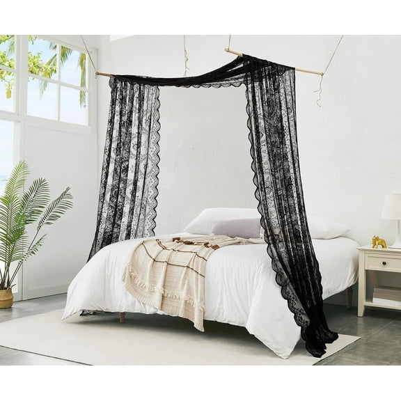 WARM HOME DESIGNS 55 x 216 Inch Black Lace Canopy Bed Curtains are Perfect for Queen Bed Canopy to Create Black Bedroom Decor, Gothic Bedroom Decor or Halloween Room Decor. LEC CANOPY 216 BLACK