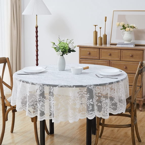 WARM HOME DESIGNS 60 Inch Round White English Rose Lace Tablecloth. LTC White 60