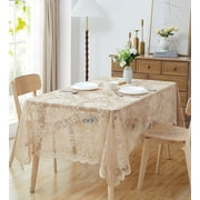 WARM HOME DESIGNS 60 x 104 Lace Tablecloth. Golden Linen Rectangle Tablecloth for 8-10 Guests.