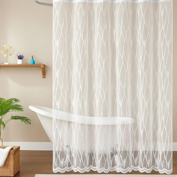 WARM HOME DESIGNS 72 Inch Geometric White Shower Curtain. RITA SHOWER 72 WHITE