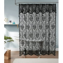 WARM HOME DESIGNS Black Lace Shower Curtain 36 W x 72 L Inches with Attached Valance & Tassels.