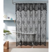 WARM HOME DESIGNS Black Lace Shower Curtain 72 W x 84 L Inches with Attached Valance & Tassels. LA Black 84