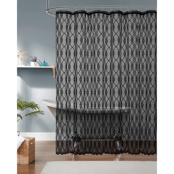 WARM HOME DESIGNS Black Modern Shower Curtain 84 Inches Long. GSH Black 84