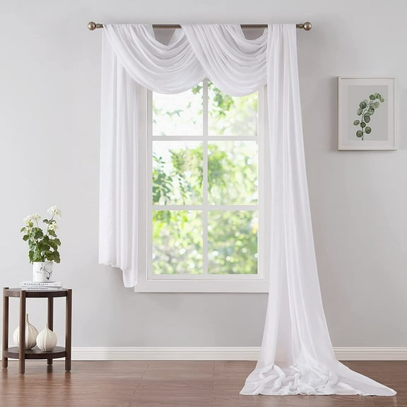 WARM HOME DESIGNS Chiffon Double Window Scarves in Nude and White Colors for Brown Home Décor. CHS 360 WHITE & NUDE