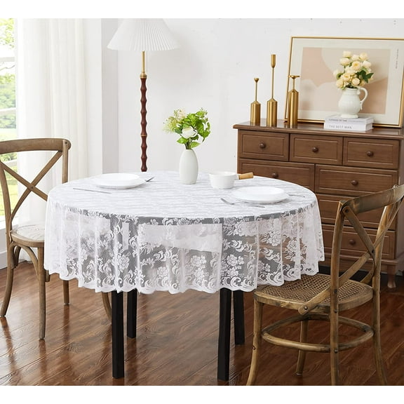 WARM HOME DESIGNS Elegant Gothic 120 Inch White Round Tablecloth for Rustic Kitchen or Wedding Decor. MTC White Round 120