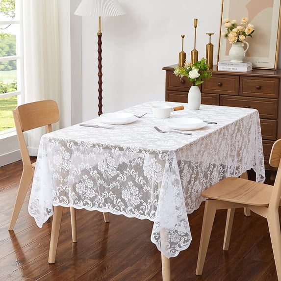 WARM HOME DESIGNS Elegant Gothic 60x144 Inch White Long Tablecloth for Rustic Kitchen or Wedding Decor. MTC White 144