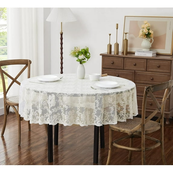 WARM HOME DESIGNS Elegant Small 36 Inch Ivory Round Tablecloth for Rustic Kitchen or Wedding Decor.MTC Ivory Round 36