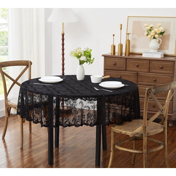 WARM HOME DESIGNS Elegant Small Gothic 36 Inch Black Round Tablecloth for Rustic Kitchen or Wedding Decor. MTC Black Round 36