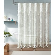 WARM HOME DESIGNS Ivory Lace Shower Curtain 72 x 72 Inches with Attached Valance & 7 Tassels.