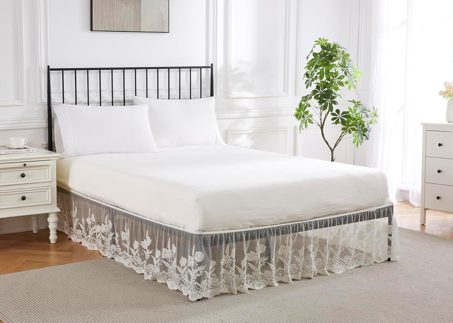 WARM HOME DESIGNS King Size Bed Skirt for King Bed. Our Beige Bed Skirt Goes Great with Farmhouse or Victorian Bedding. King Dust Ruffle Lace Bed Skirt for Any Bedroom Décor. DO Beige King
