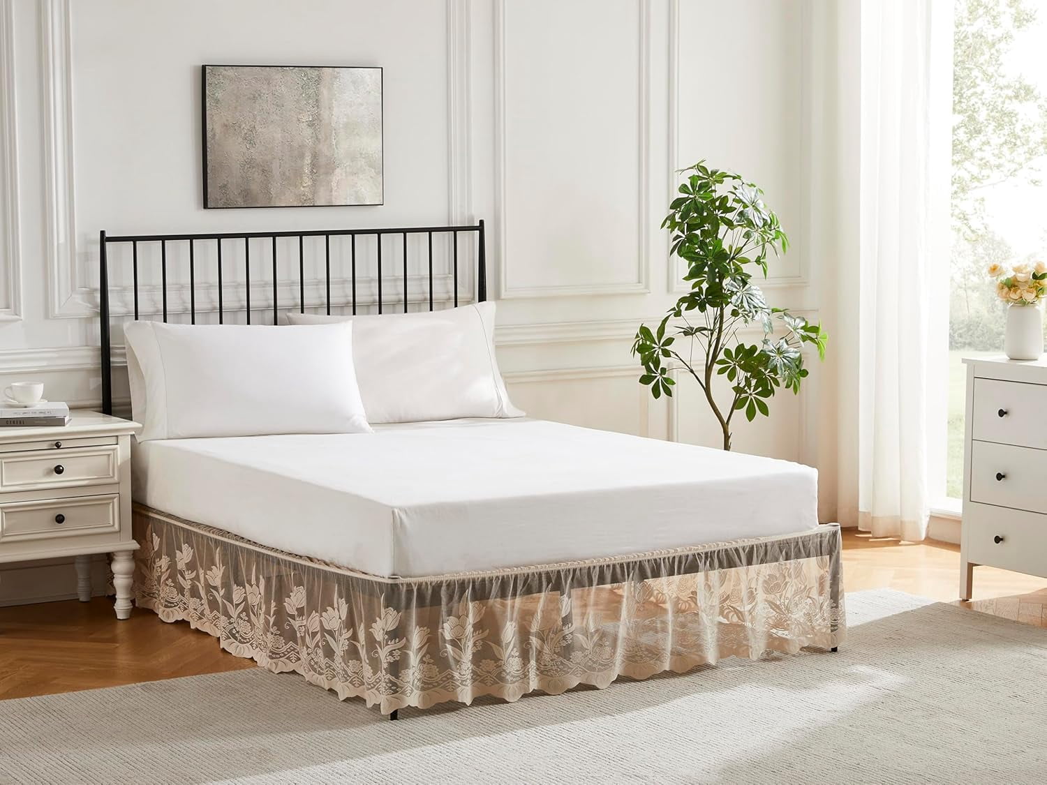 WARM HOME DESIGNS King Size Bed Skirt for King Bed. Our Linen Bed Skirt Goes Great with Farmhouse or Victorian Bedding. King Dust Ruffle Lace Bed Skirt for Any Bedroom Décor. DO Linen King