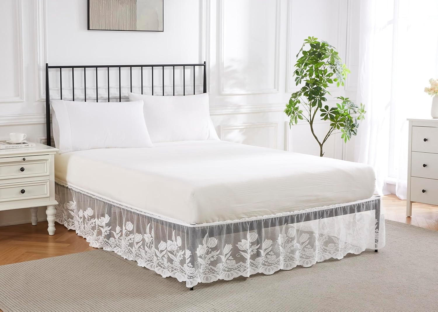 WARM HOME DESIGNS King Size Bed Skirt for King Bed. Our White Bed Skirt Goes Great with Farmhouse or Victorian Bedding. King Dust Ruffle Lace Bed Skirt for Any Bedroom Décor. DO White King