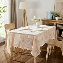 WARM HOME DESIGNS Lace 60" x 104'' Golden Linen Lace Rectangular Tablecloth