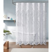 WARM HOME DESIGNS Extra Wide White Lace Shower Curtain 108 W x 72 L Inches with Attached Valance & Tassels. LA White 108