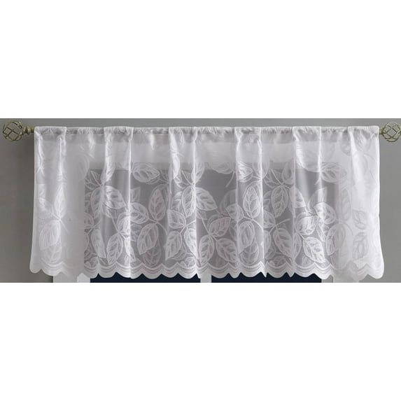 WARM HOME DESIGNS White Leaves Embroidered Lace Valance for Leaves Kitchen Décor. AR White 18