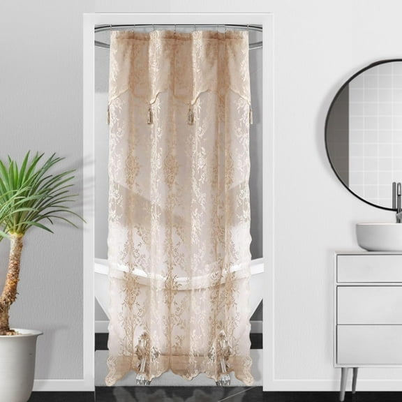 WARM HOME DESIGNS Linen Lace Stall Shower Curtain 36 W x 72 L Inches with Attached Valance & Tassels. LA Linen 36