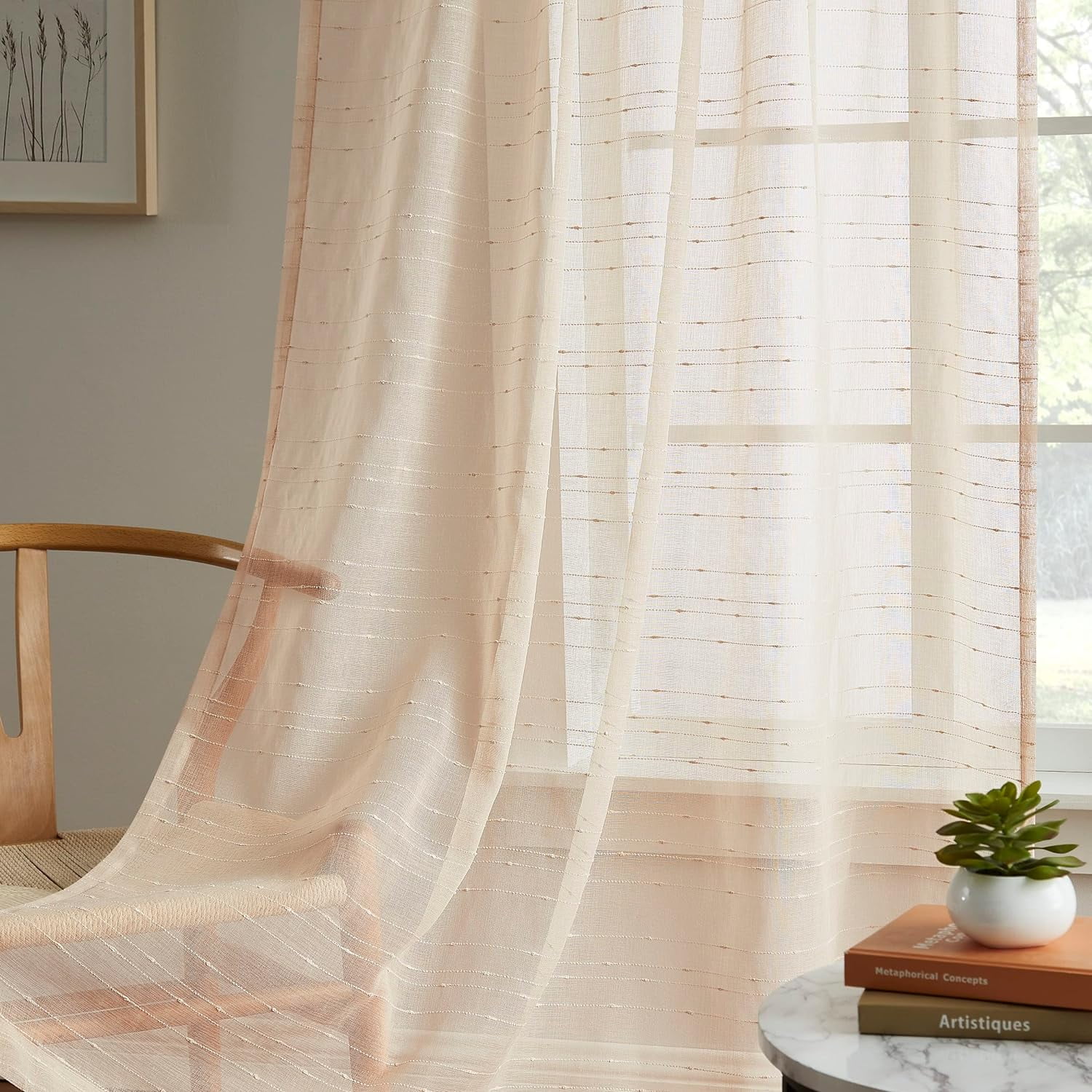 WARM HOME DESIGNS Linen Luxury Living Room Curtains 63 Inches Long with Dotted Stripes Pattern for Living Room, Kitchen or Bedroom. JN 63 LINEN