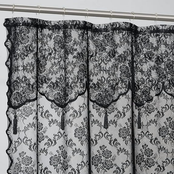 WARM HOME DESIGNS Luxury Lace Shower Curtain with Attached Valance and Elegant Tassels. MSH Black 84