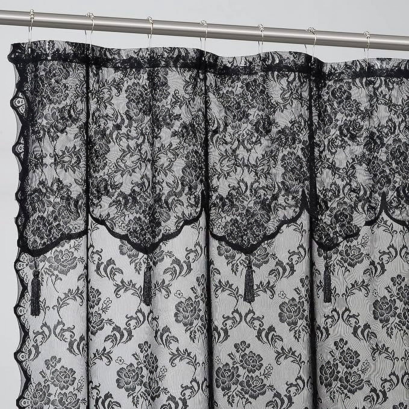 WARM HOME DESIGNS Luxury Lace Shower Curtain with Attached Valance and Elegant Tassels. MSH Black 72