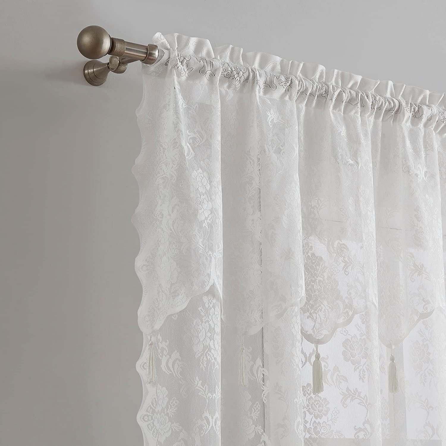 WARM HOME DESIGNS Luxury 84 Inches Long Ivory Lace Curtains with Valance and Tassels for Living Room, Dining Room or Bedroom. MC Ivory 84