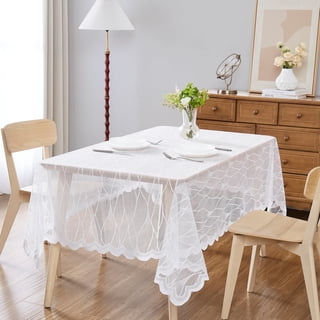 WARM HOME DESIGNS Oblong Tablecloth 60 x 120 Inches. Lace Modern Tablecloth is Perfect as Holiday Tablecloth or Banquet Tablecloth. RIT White 120