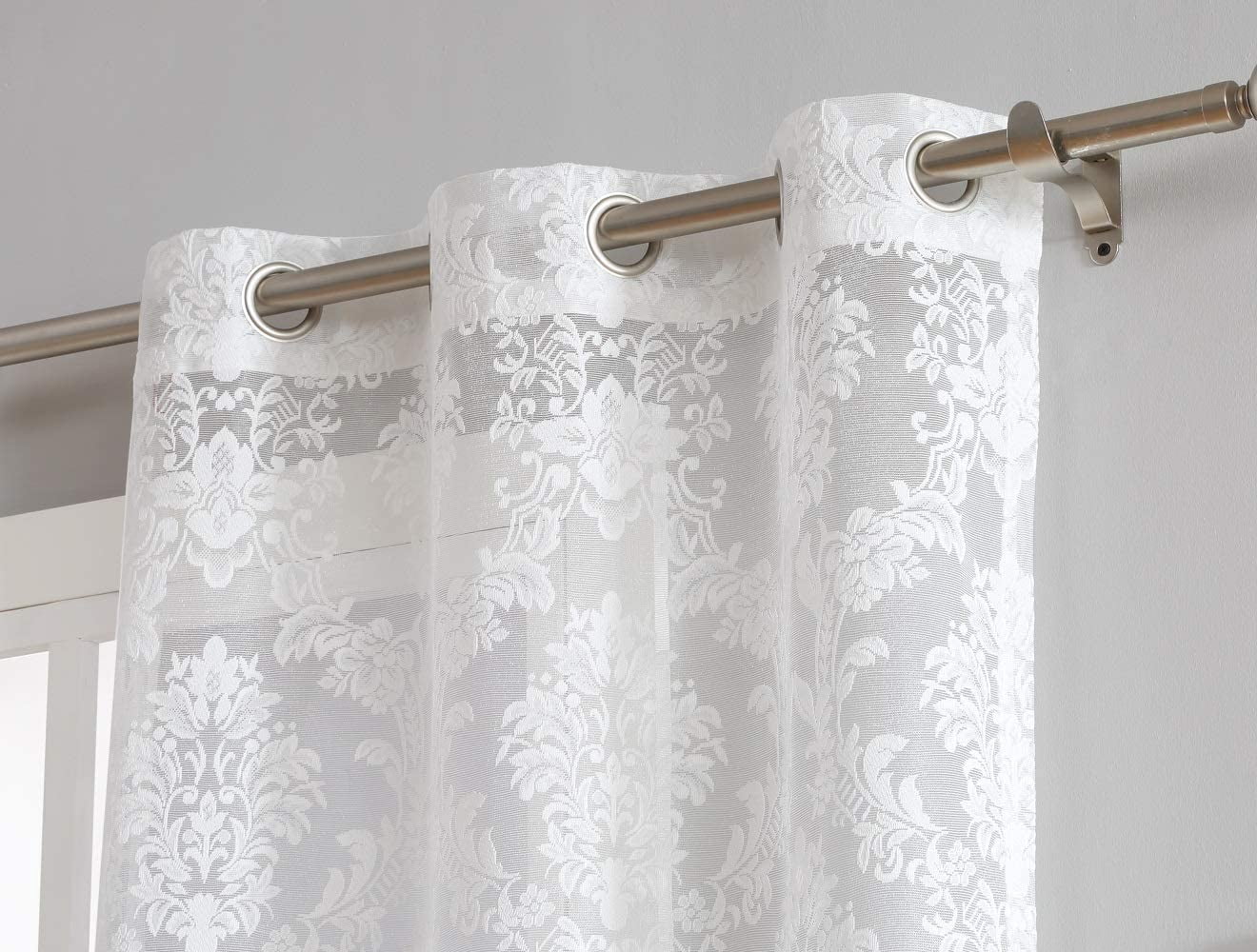 Warm Home Designs Pair of 38" x 63" Ivory Color Knitted Lace Curtains with 6 Grommets per Panel. LISA IVORY 63
