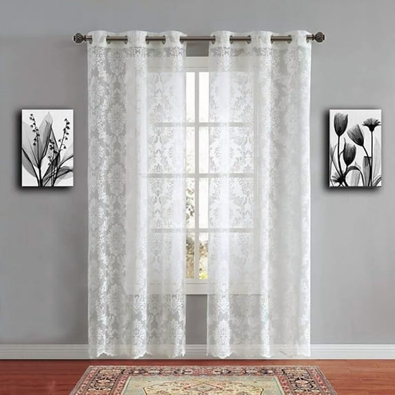 WARM HOME DESIGNS Pair of 38" x 63" Ivory Color Knitted Lace Curtains with 6 Grommets per Panel. LISA 63 IVORY