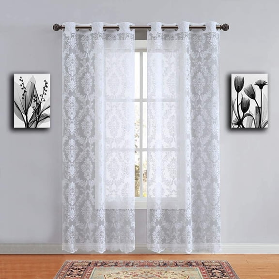 Warm Home Designs Pair of 38" x 63" White Color Knitted Lace Curtains with 6 Grommets per Panel. LISA WHITE 63