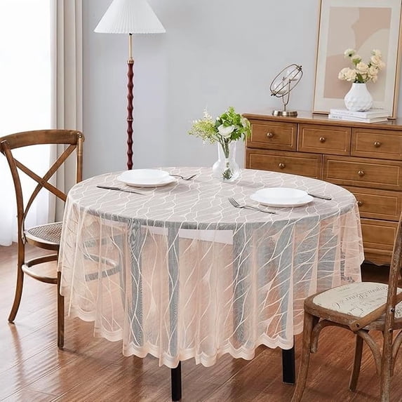 WARM HOME DESIGNS Round Tablecloth 70 Inches. Lace Modern Tablecloth is Perfect as Holiday Tablecloth or Banquet Tablecloth. RIT Linen Round 70