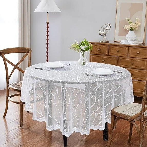 WARM HOME DESIGNS Round Tablecloth 90 Inches. Lace Modern Tablecloth is Perfect as Holiday Tablecloth or Banquet Tablecloth. RIT White Round 90