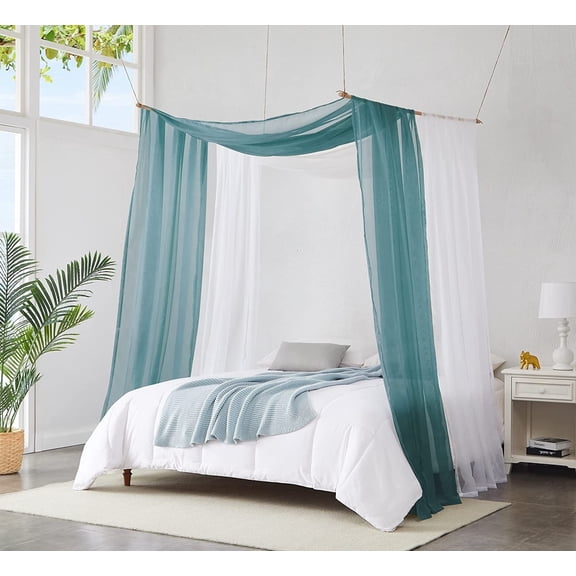 WARM HOME DESIGNS Set of 2 White & D Blue King Canopy Bed Curtains in 55 x 288 Inch Size. BE White & D Blue 288