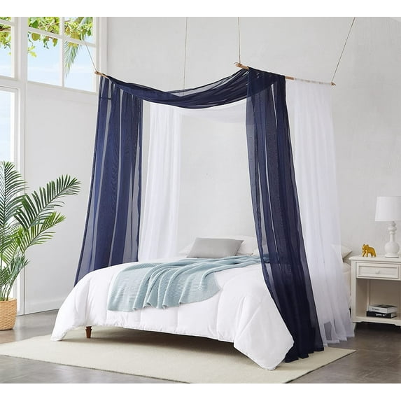 WARM HOME DESIGNS Set of 2 White & N Blue Twin Canopy Bed Curtains in 55 x 144 Inch Size. BE White & N Blue 144