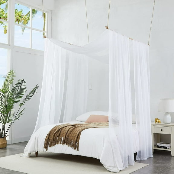 WARM HOME DESIGNS Set of 2 White & White Canopy Bed Curtains in 55 x 360 Inch Size. BE White & White 360