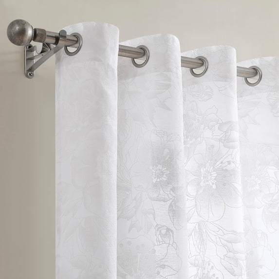 WARM HOME DESIGNS Sheer Floral White Curtains 63 Inches Long. 2 Printed Modern Farmhouse Curtains. Embroidered, Textured Flower Pattern Curtains for French, Country or Floral Decor. FLO White 63