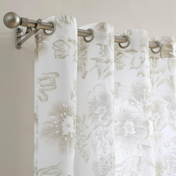 WARM HOME DESIGNS Sheer Floral Linen Curtains 84 Inches Long. 2 Printed Modern Farmhouse Curtains. Embroidered, Textured Flower Pattern Curtains for French, Country or Floral Decor. FLO Linen 84