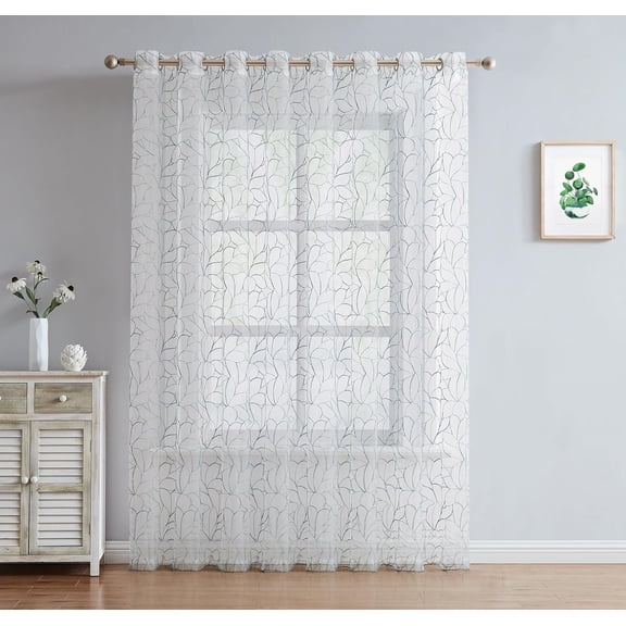 WARM HOME DESIGNS Single 102" x 84" Sheer White Patio Door Curtain with Blue Embroidery for Sliding Glass Doors or Balcony Curtains. OLI PATIO 84 BLUE