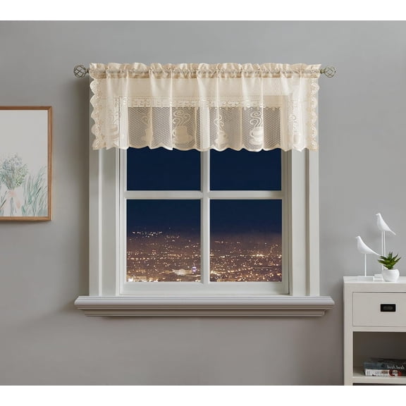 WARM HOME DESIGNS Single Coffee Linen Lace Kitchen Valance for Coffee Decor. KIC Linen Valance