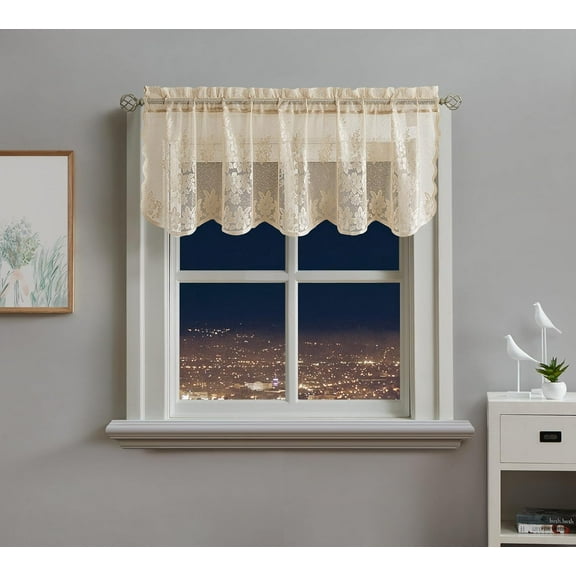 WARM HOME DESIGNS Single Flower Linen Lace Kitchen Valance for Coffee Decor. KIF Linen Valance