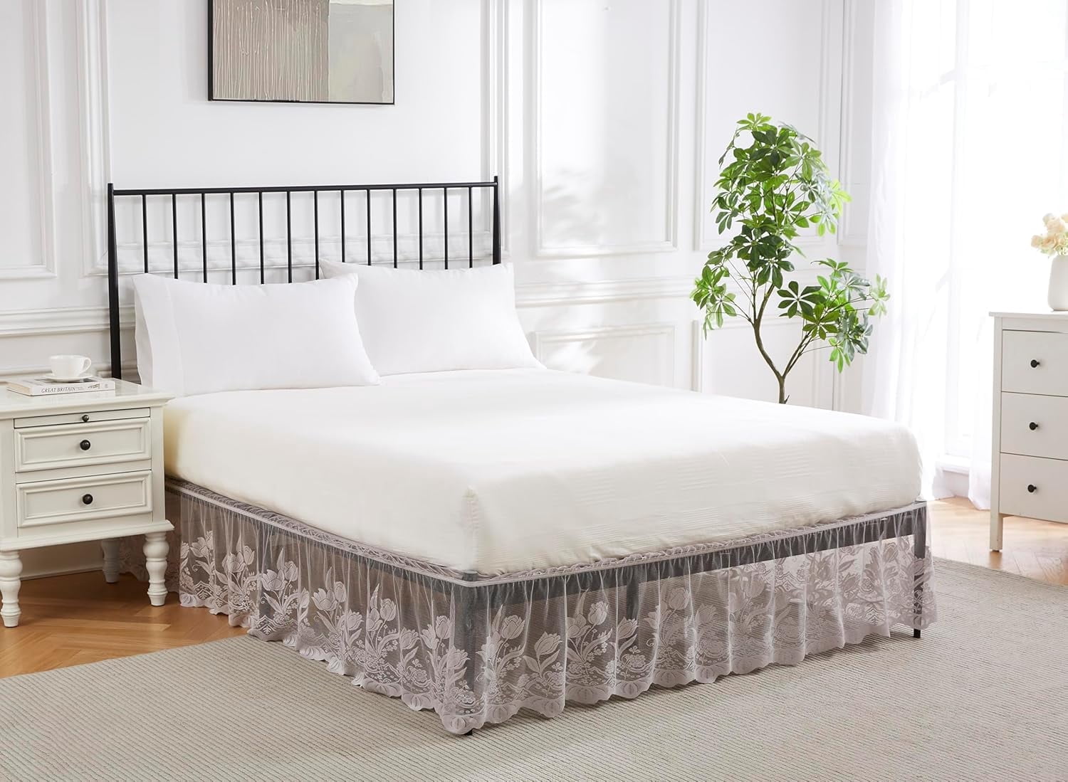 WARM HOME DESIGNS Twin Size Bed Skirt for Twin Bed. Our Silver Bed Skirt Goes Great with Farmhouse or Victorian Bedding. Twin Dust Ruffle Lace Bed Skirt for Any Bedroom Décor. DO Silver Twin