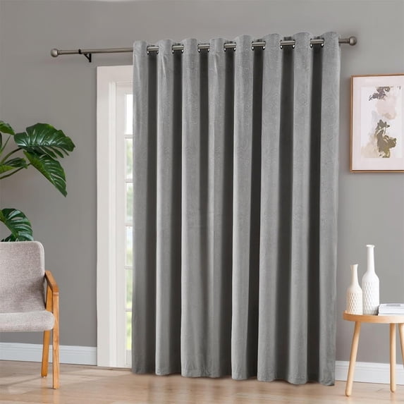 WARM HOME DESIGNS Velvet Extra Wide 96 Inches Lohg Silver Curtains With Embossed Damask Design. VE PATIO 96 SILVER