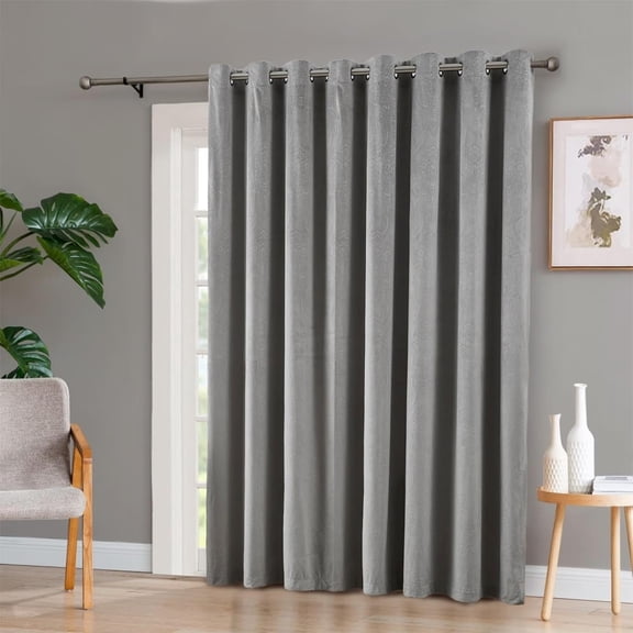 WARM HOME DESIGNS Velvet Extra Wide 96 Inches Lohg Silver Curtains With Embossed Damask Design. VE PATIO 96 SILVER