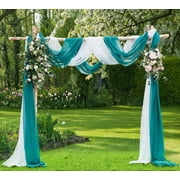 WARM HOME DESIGNS Wedding Arch Draping Fabric Bundle Has 2 288 Inch (24 Feet) Scarves in White & Green Teal Colors for Wedding Ceremony.