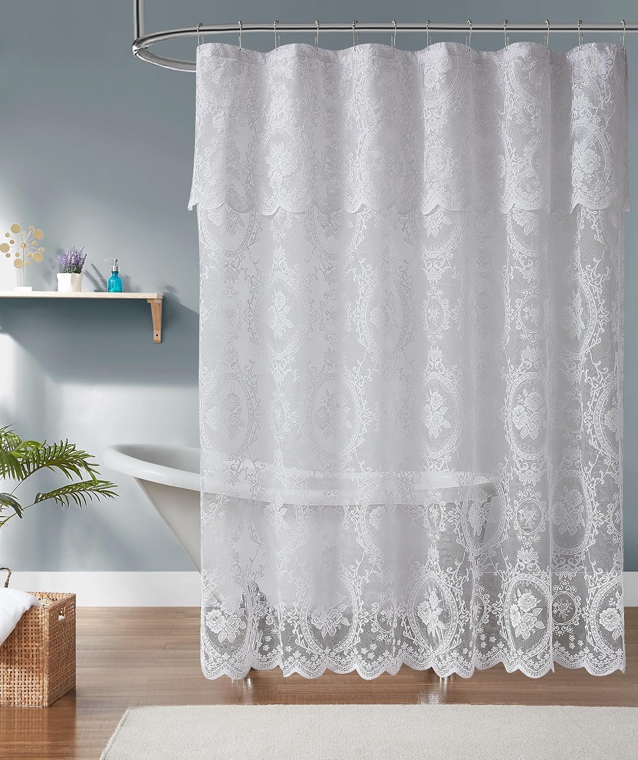 84 Inch White Gothic Vintage Shower Curtain with Matching Valance. SH White 84