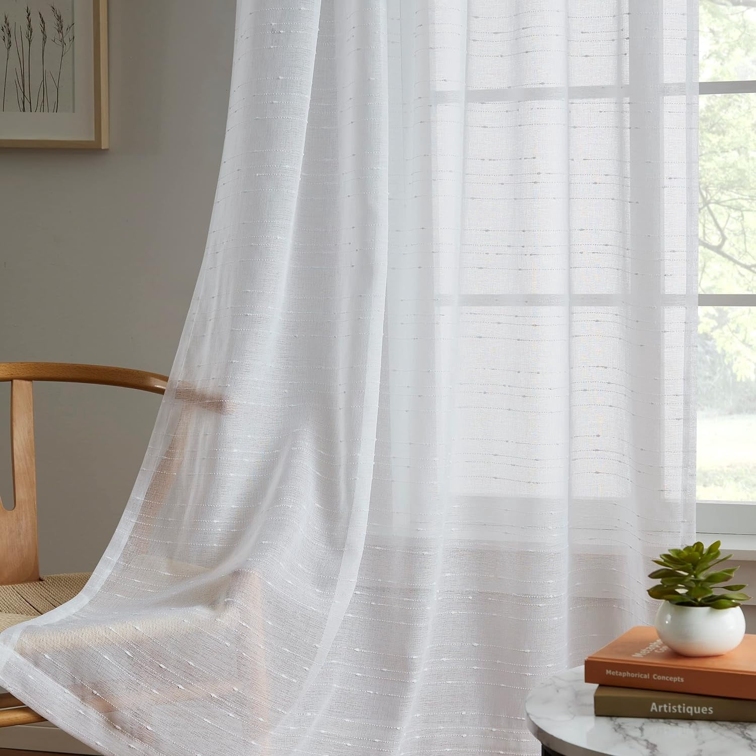 WARM HOME DESIGNS White Luxury Living Room Curtains 63 Inches Long with Dotted Stripes Pattern for Living Room, Kitchen or Bedroom. JN 63 WHITE